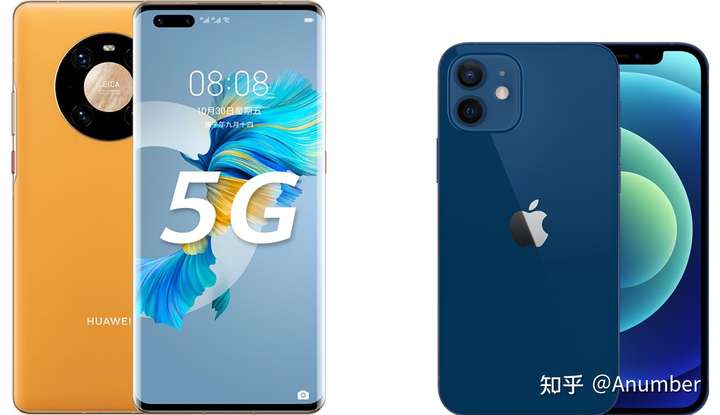 机身对比,左 mate 40 pro,右 iphone 12,图片来自网络.