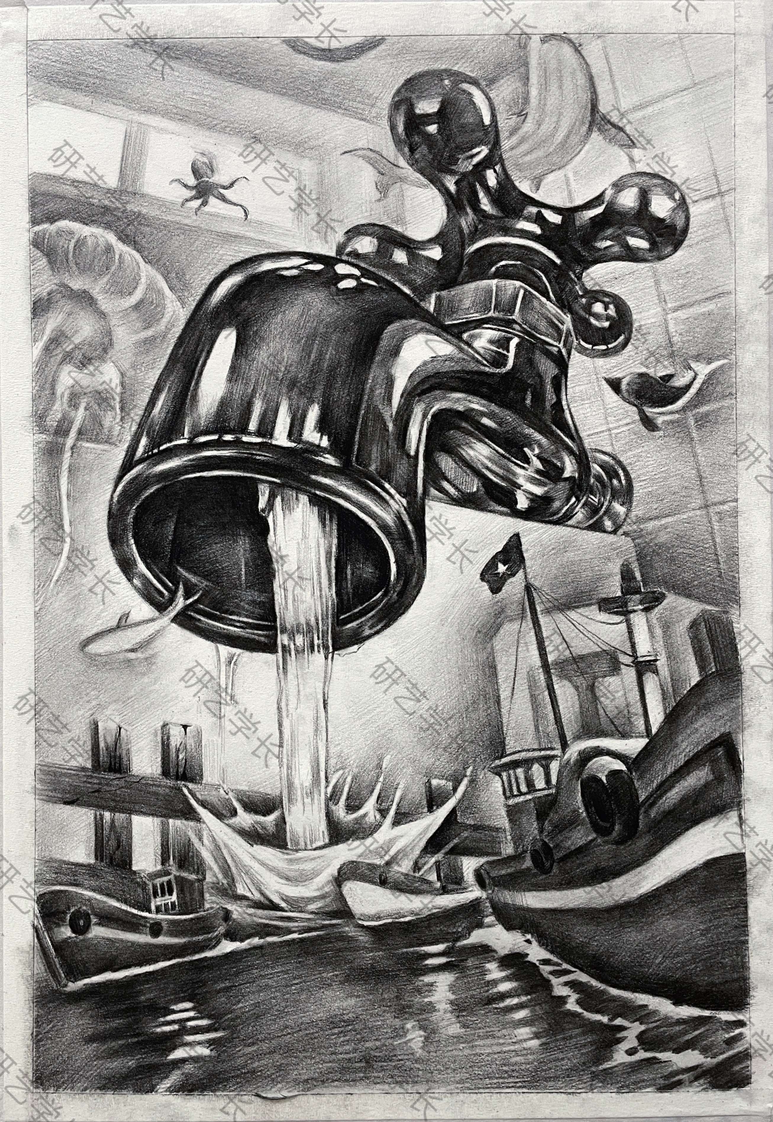 以卫生间为主题的创意素描表现