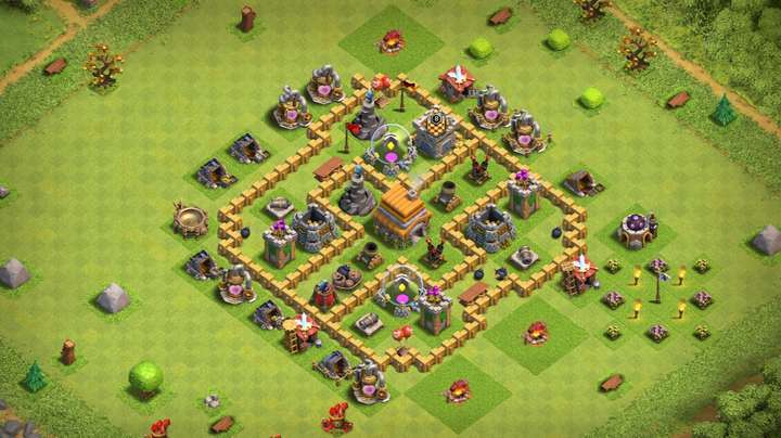 本人部落冲突新人,想求一个6本易守难攻的阵型?