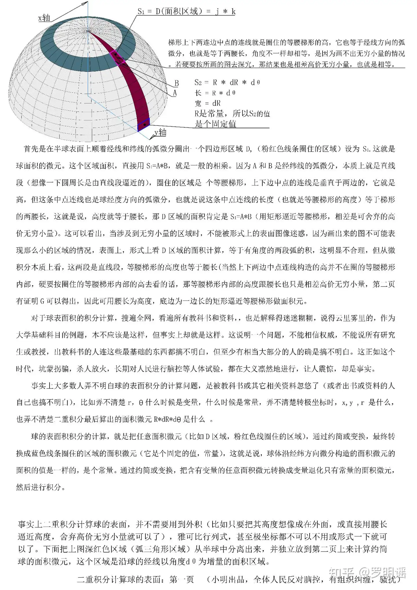 二重积分计算球的表面积 知乎 二重积分计算球的表面积 知乎