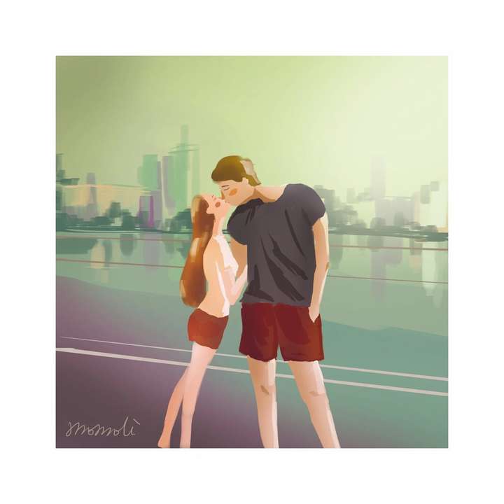 我俩最萌身高差,这是她画的.