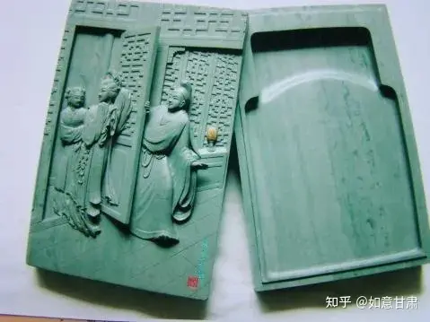 中国 洮河緑石硯 松彫刻 (中大型)-