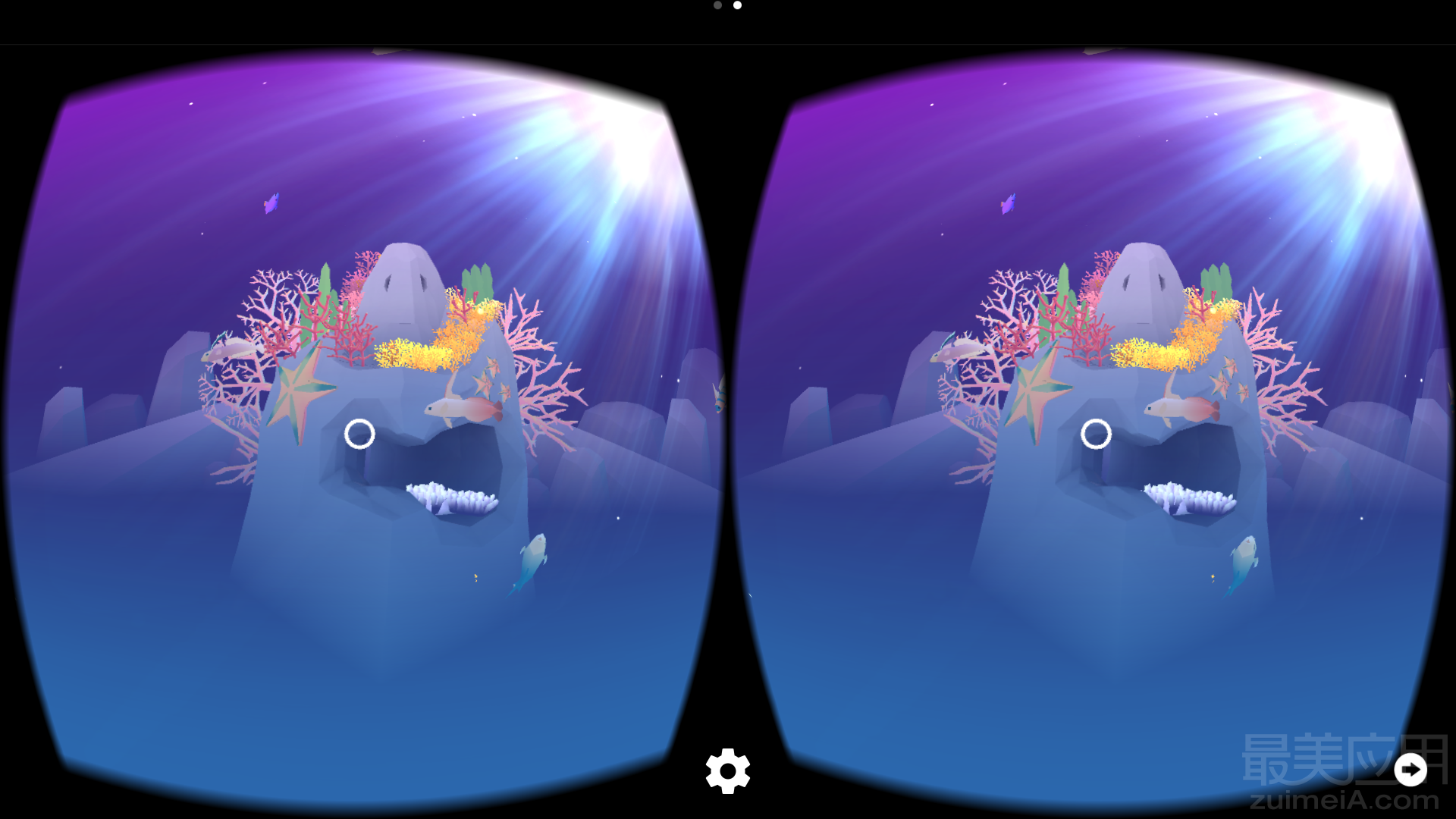 把手机放到 vr 眼镜中,戴上 vr 眼镜,你就可以在自己建造的海底世界中