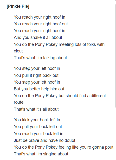 上图是"hokey cokey"的部分配词,下图则是"pony pokey"的歌词,可见
