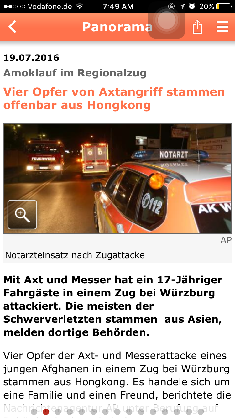 怎样看待7月19日发生在德国的17岁阿富汗难民