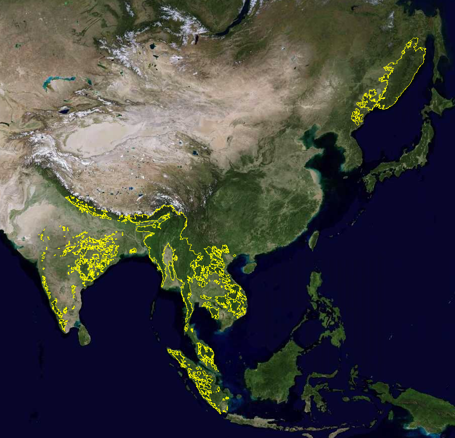 在线地图:世界老虎分布