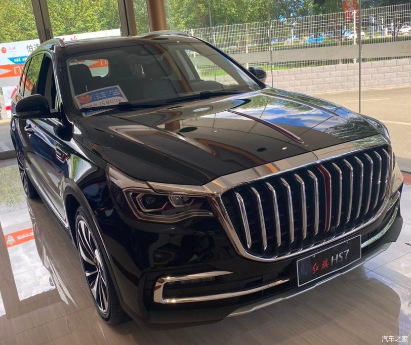 2021款红旗hs7实车进店黑色车身很帅气配全时四驱空气悬架