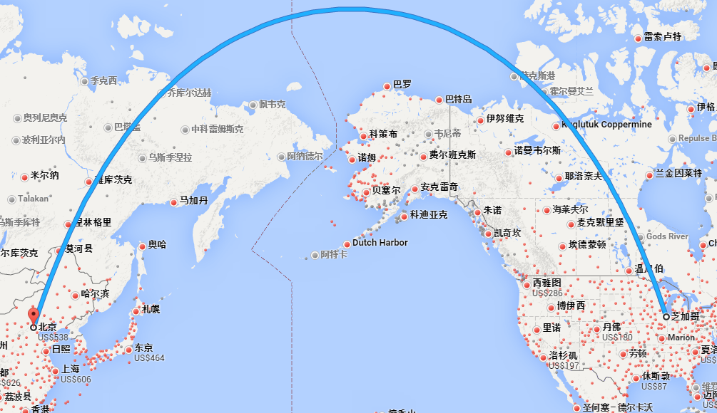 北京到纽约航线图图片