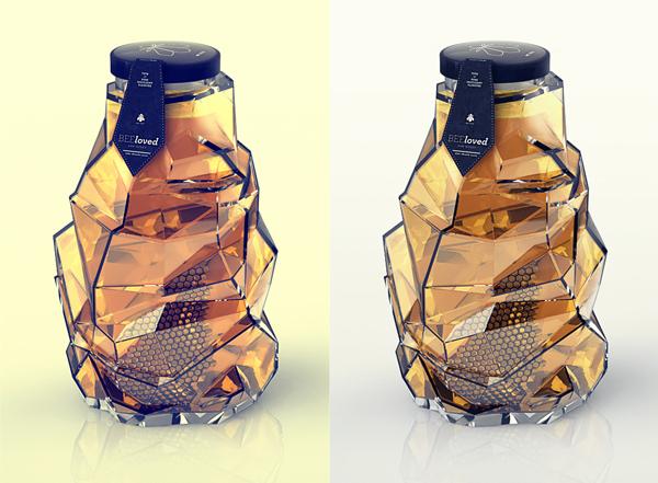 这款蜂蜜包装将造型仿生设计应用于产品的外观造型设计,通过捕捉蜜蜂
