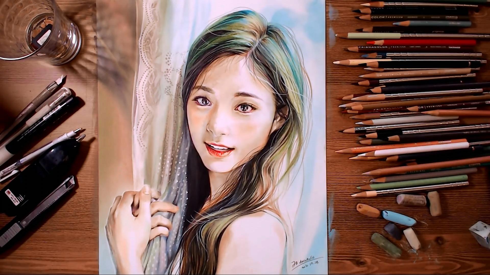 绘画艾玛·斯通速度绘图抽烟的