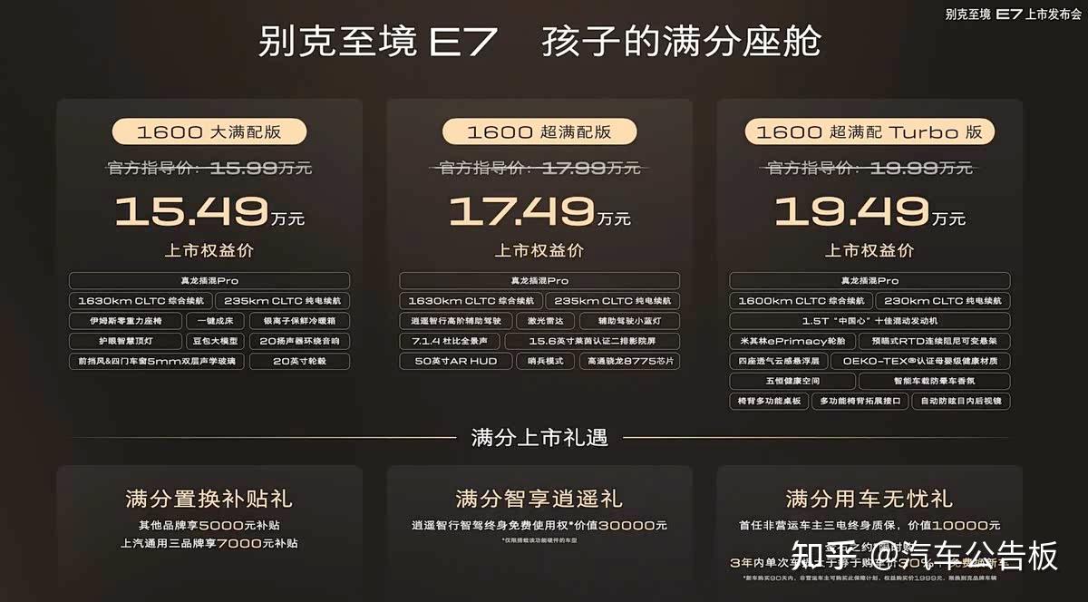 别克至境E7正式上市,权益价15.49万起,最高纯电235km
