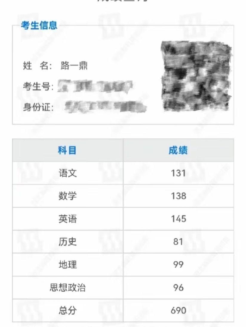 张新成高考成绩单图片图片