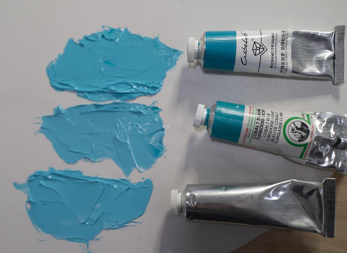 油画颜料中膏体好代表浓度高吗米斗颜料钴绿松石蓝d30评测一对比