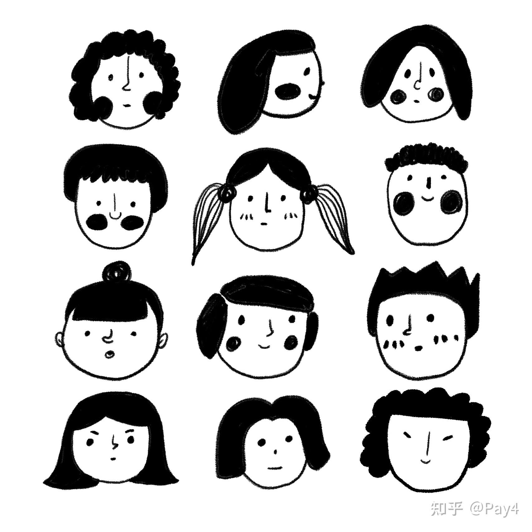 零基础入门插画教程人物头像黑白简笔