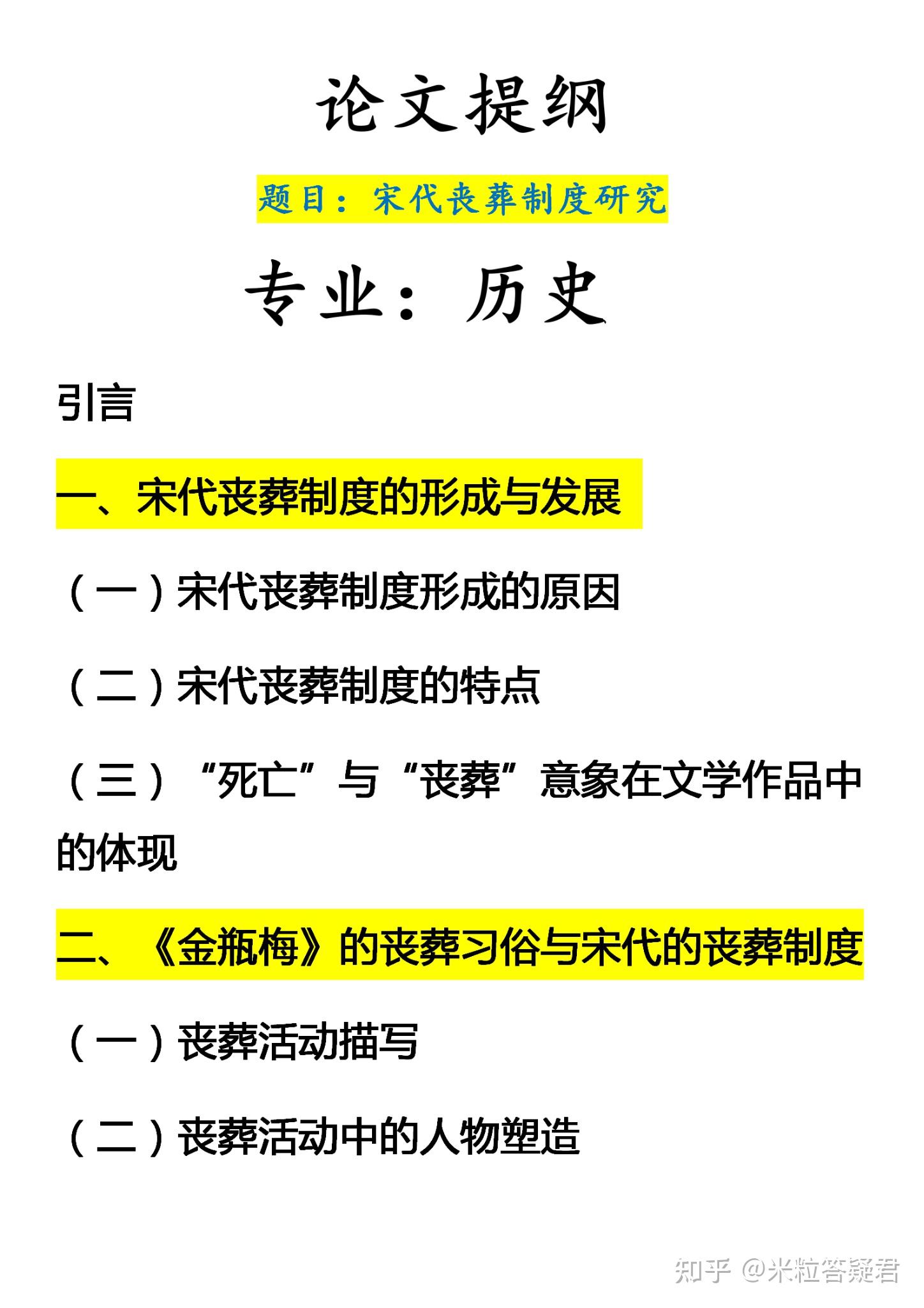 歷史學專業論文提綱框架如何列關於宋代喪葬制度方向僅供參考