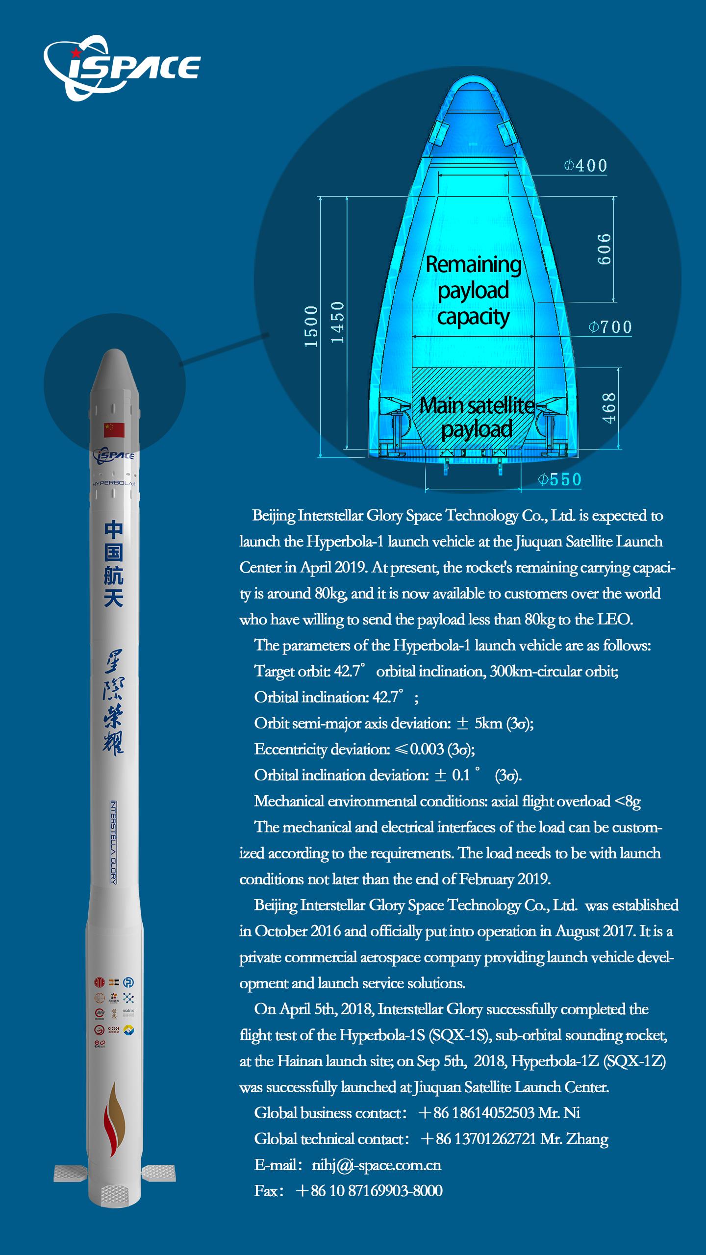 双曲线一号运载火箭整装待发80公斤剩余载荷能力虚位以待