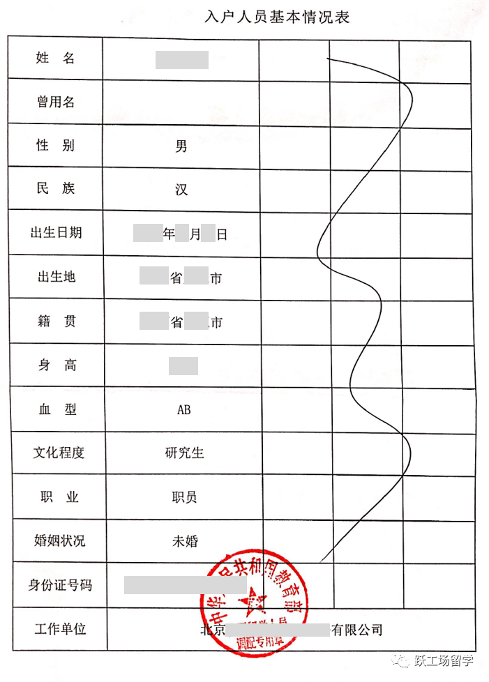 ▲ 入户人员基本情况表：示例《落户地址证明》要么是自己或配偶或父母的