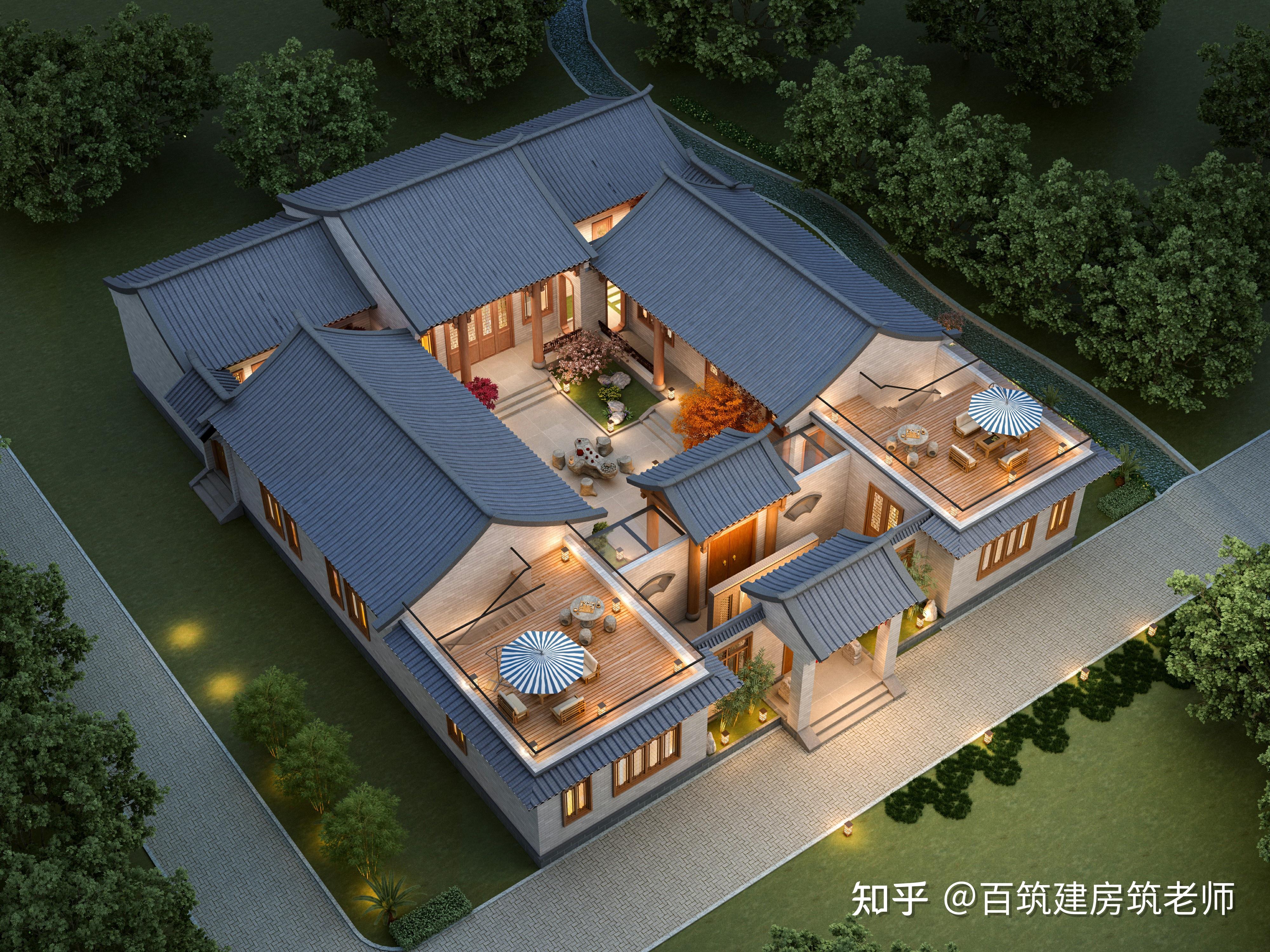 一层的中式合院庭院设计大露台