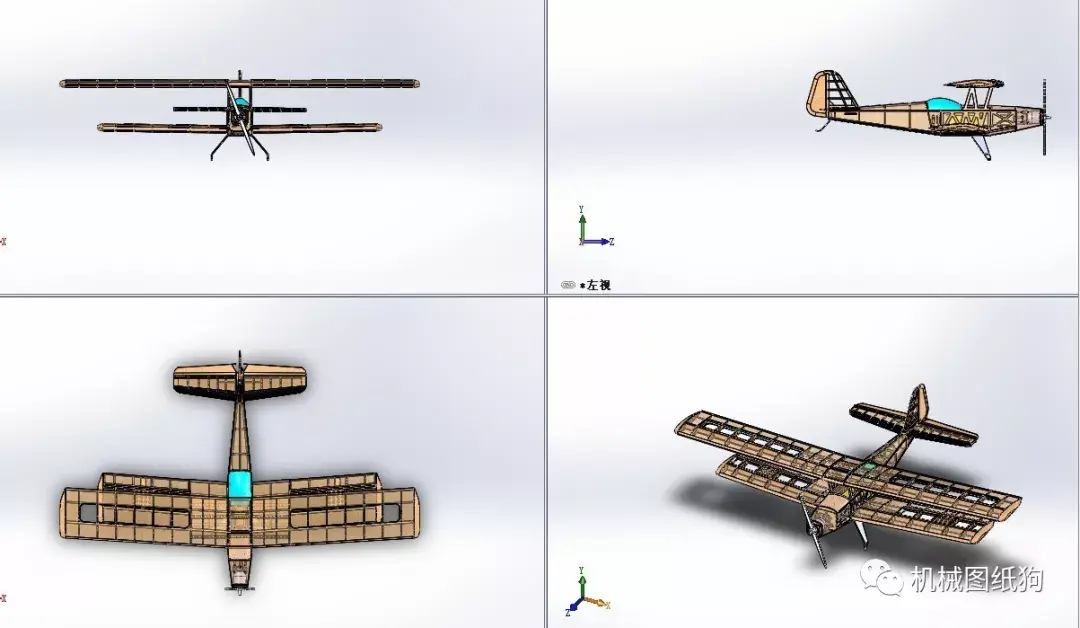 飛行模型doppeldeckerwf81航模飛機骨架圖紙solidworks設計dxf平面圖