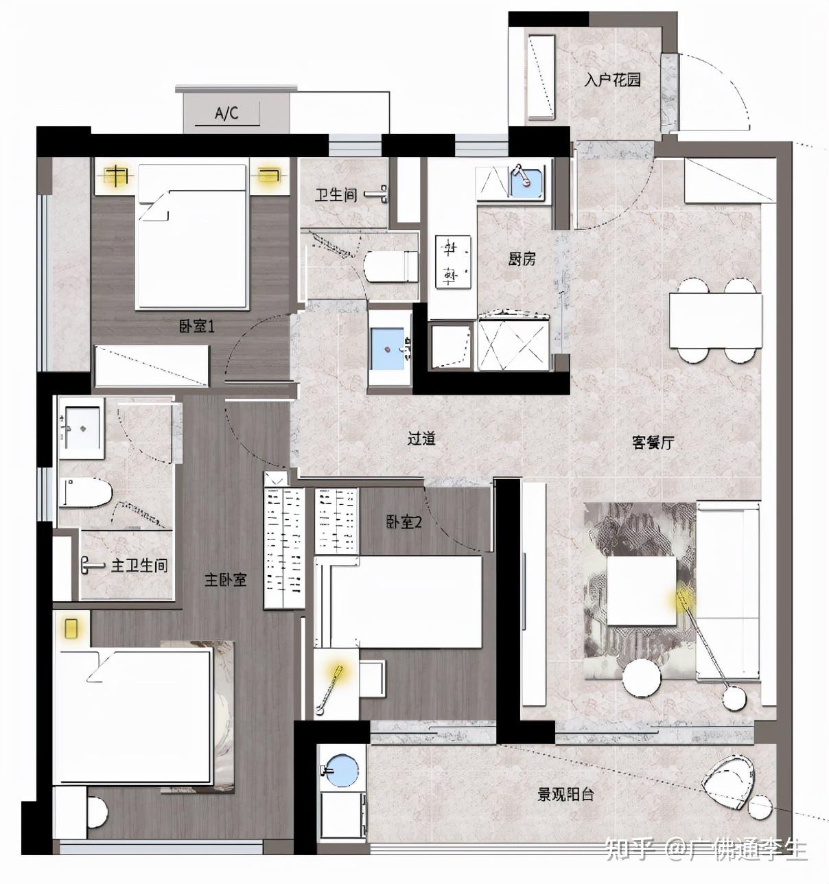 c2戶型橫廳:建面約110㎡—3房2廳2衛越秀區樓盤大全北京路:粵泰·榮廷