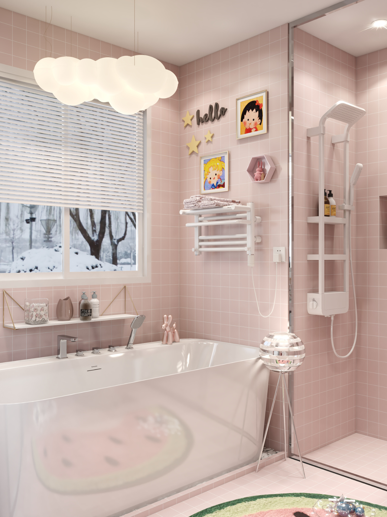 少女心浴室有浴缸有智能马桶梦想的粉色