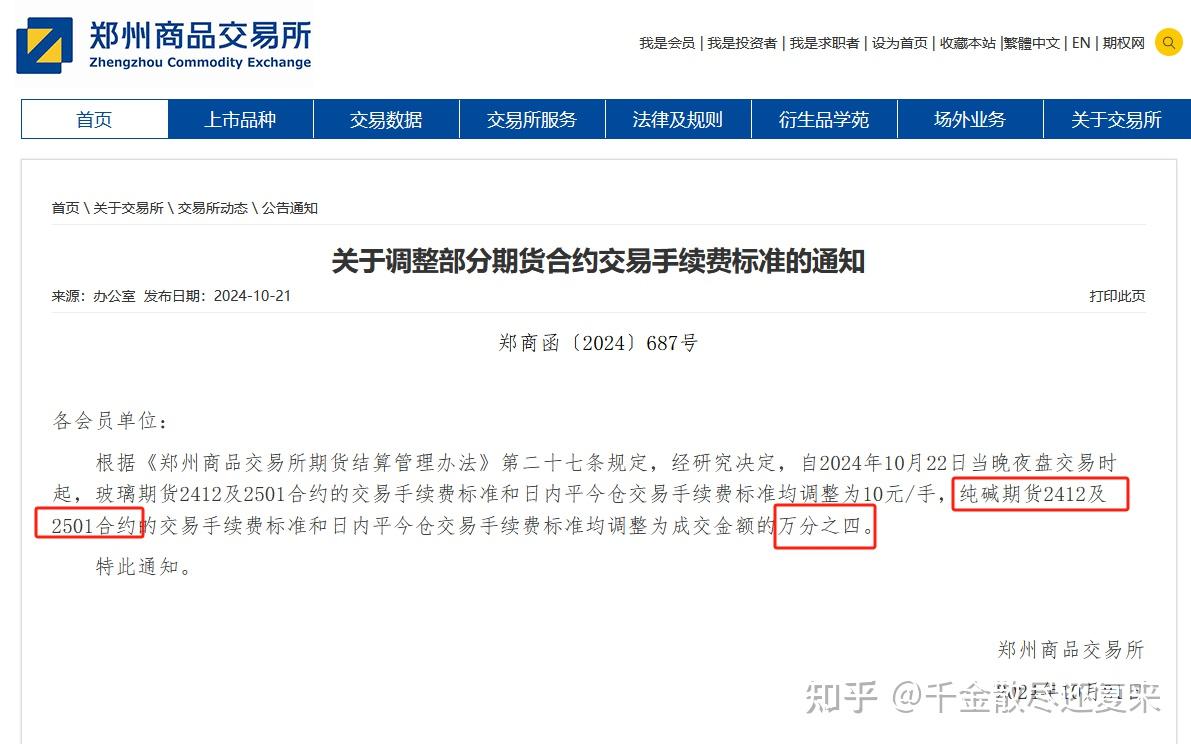 纯碱期货手续费一手多少钱？纯碱2412和纯碱2501手续费是不是调了？ - 知乎
