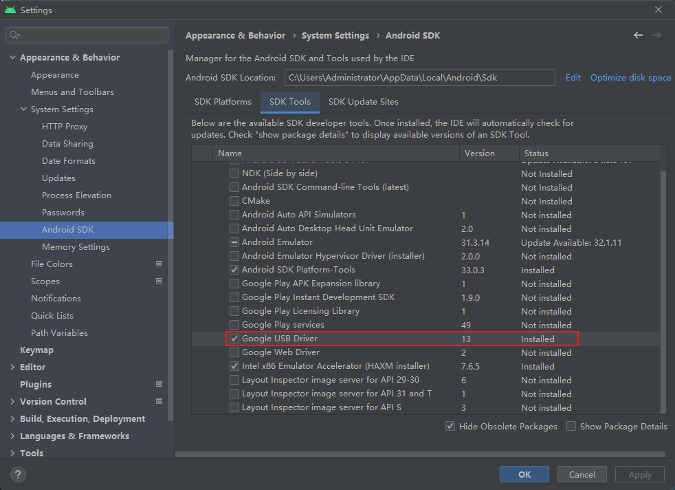 Android studio usb 