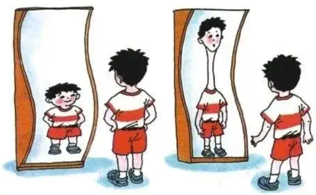 哈哈镜成的像非常夸张,脸会变形,变圆或者是变窄,这就是凹面镜和