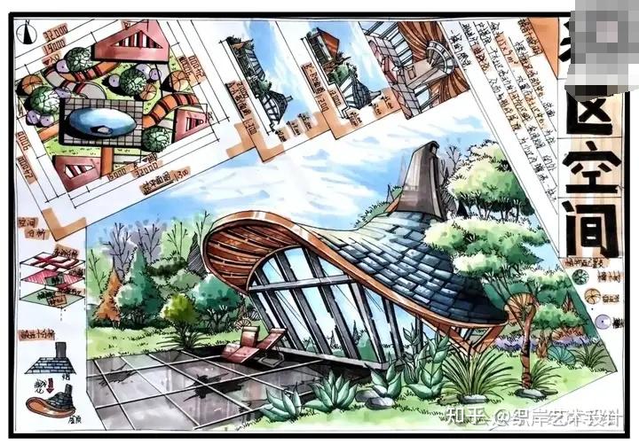 织岸环艺丨24手绘真题解析丨武汉科技大学2024乡村食堂设计