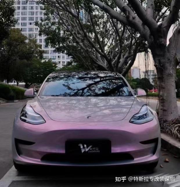 你见过这样的改色车衣吗深圳特斯拉model梦幻魅紫色车身改色膜