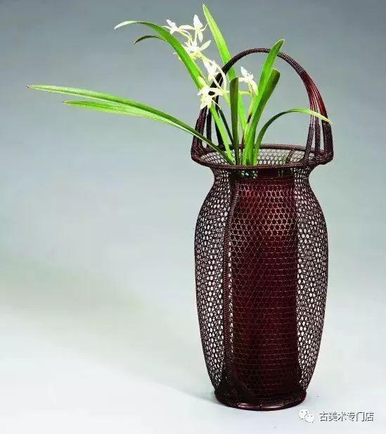 閑寂堂】旧家蔵出時代 竹編籠 網代編籠 手付花入 花瓶/花器 茶道具