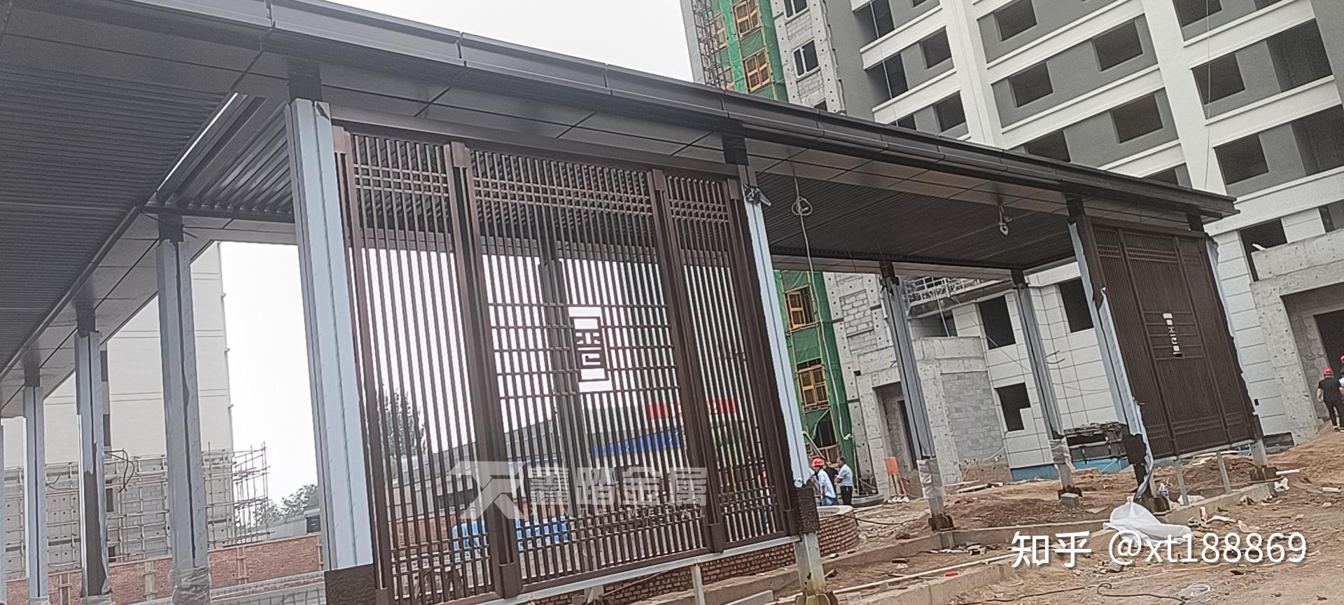 小区景观廊架格栅 中式门头金属屋檐 门头不锈钢牌匾 深圳市汇城茗院