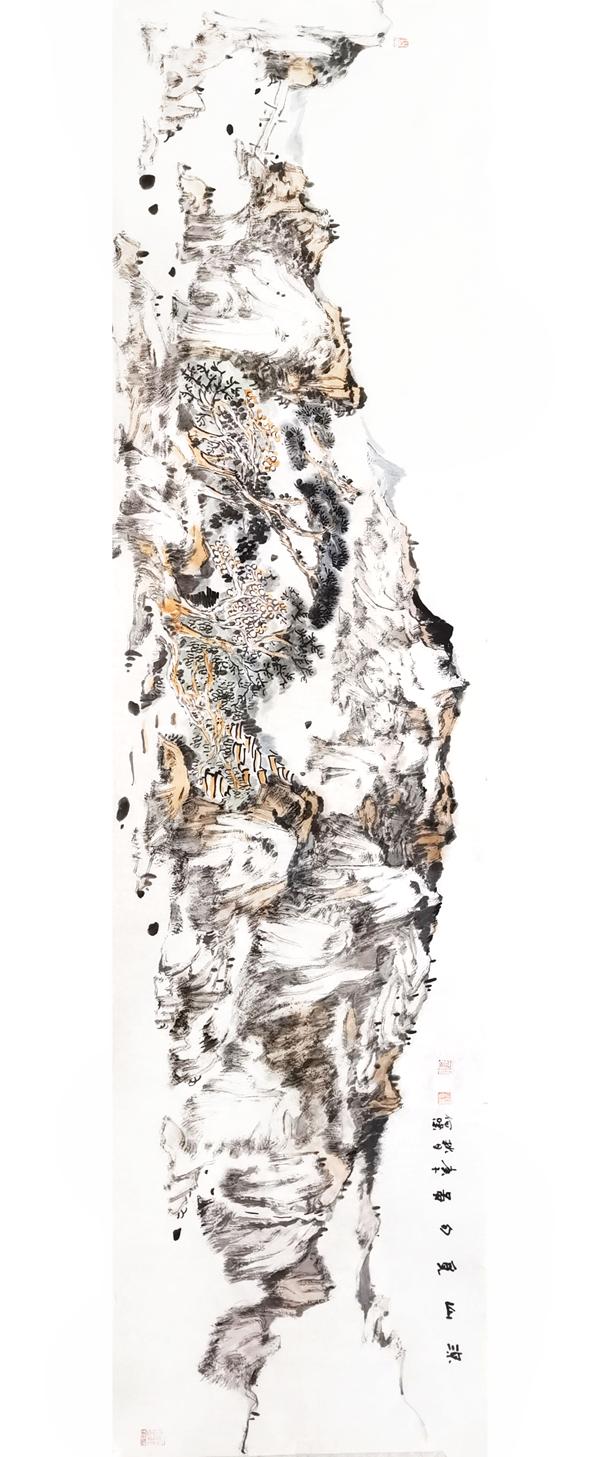 野旷沙岸净天高秋月明画家何啸山水画艺术