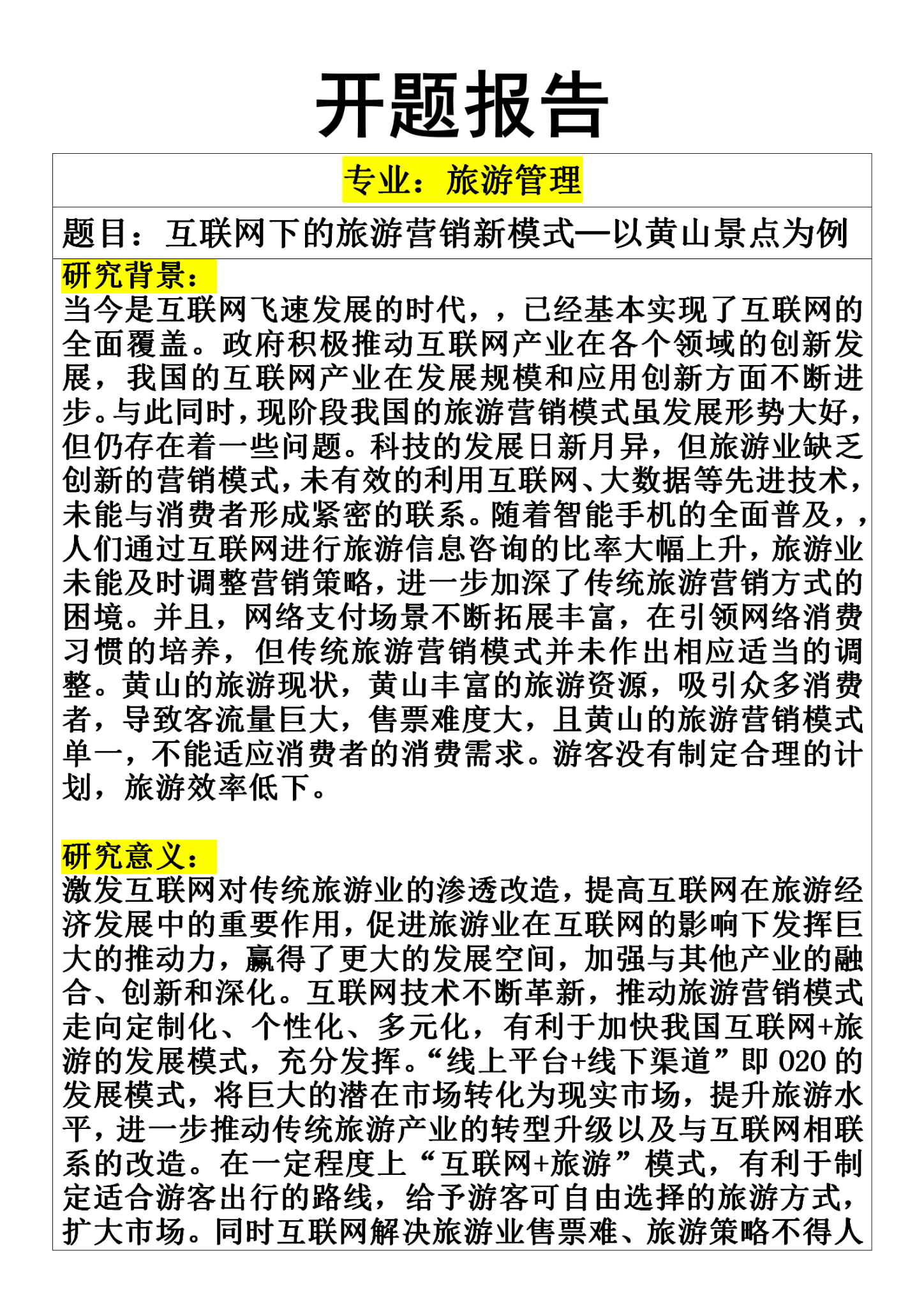 旅游管理专业的开题报告怎么写仅供参考核心是框架提纲