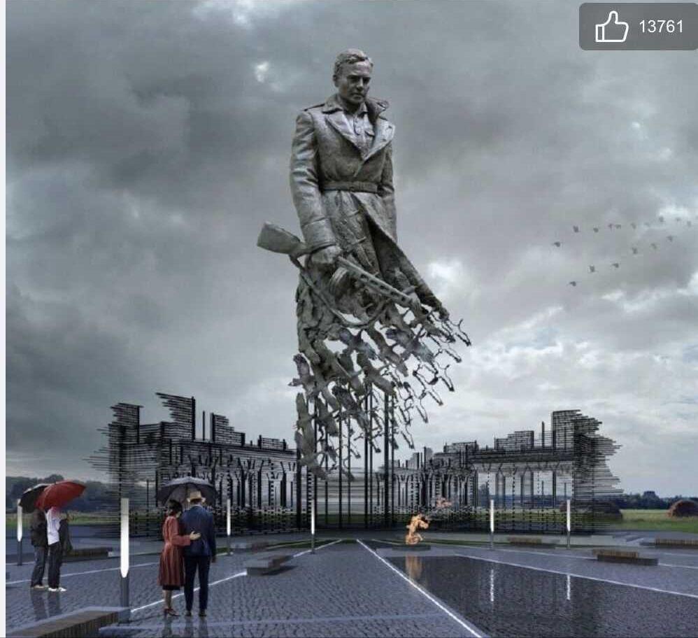 拟于2020年完工的勒热夫战役纪念馆红军阵亡将士雕像 静静的村庄飘着