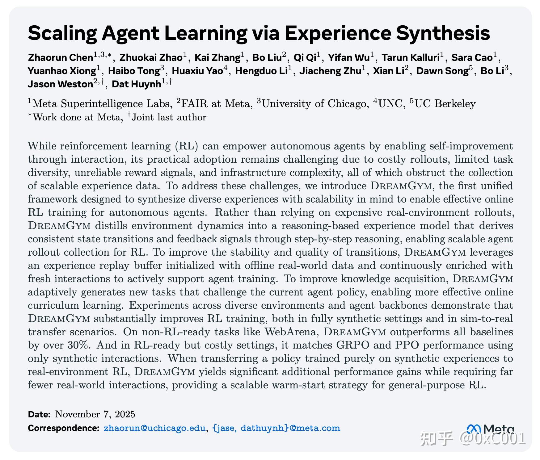 Meta AI：Scaling Agent Learning via Experience Synthesis - 知乎