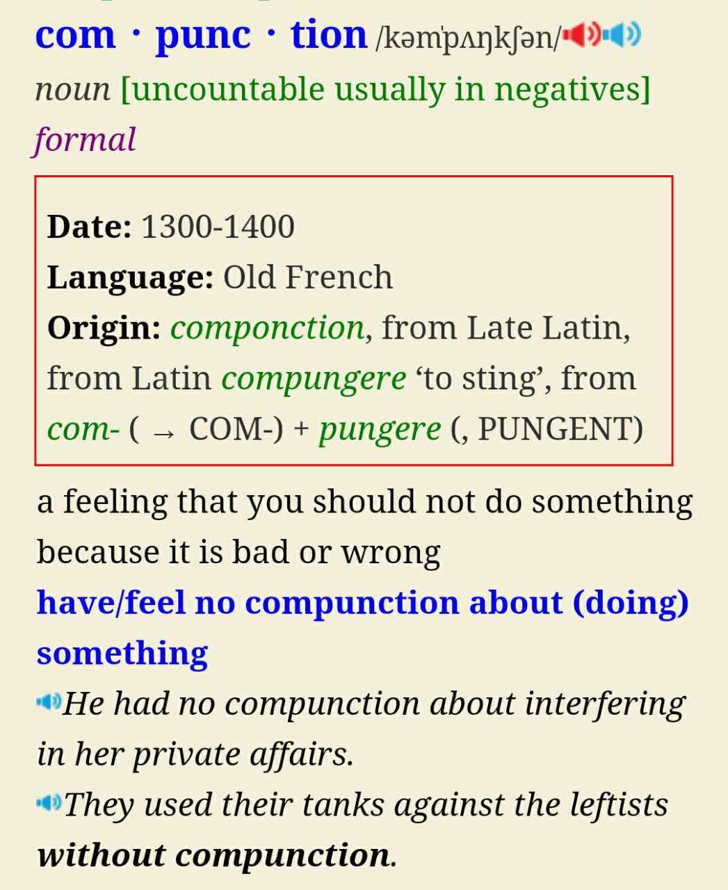 使用英英词典学习记忆后,我们对它建立的联系是  compunction => a