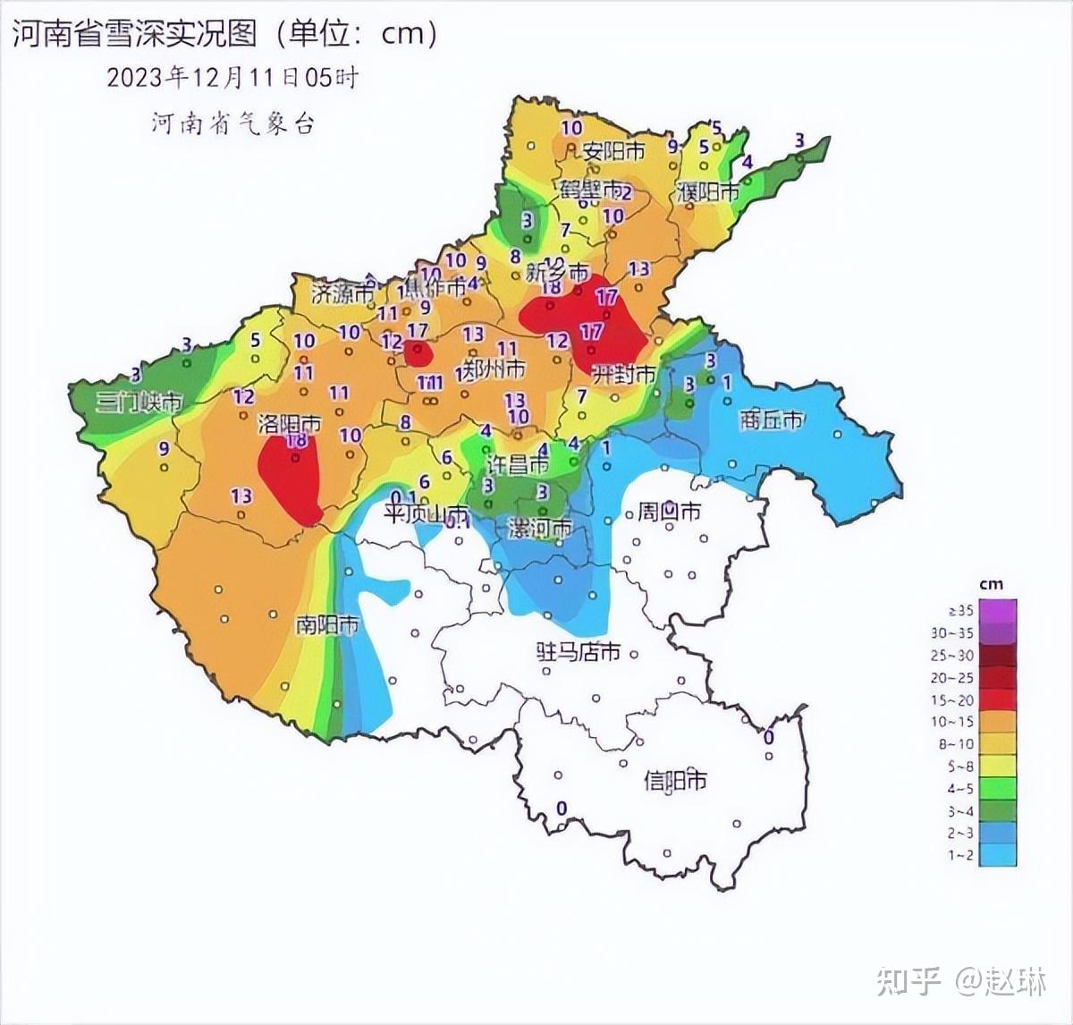 積雪深度前三位:嵩縣18釐米,原陽18釐米,鞏義17釐米.