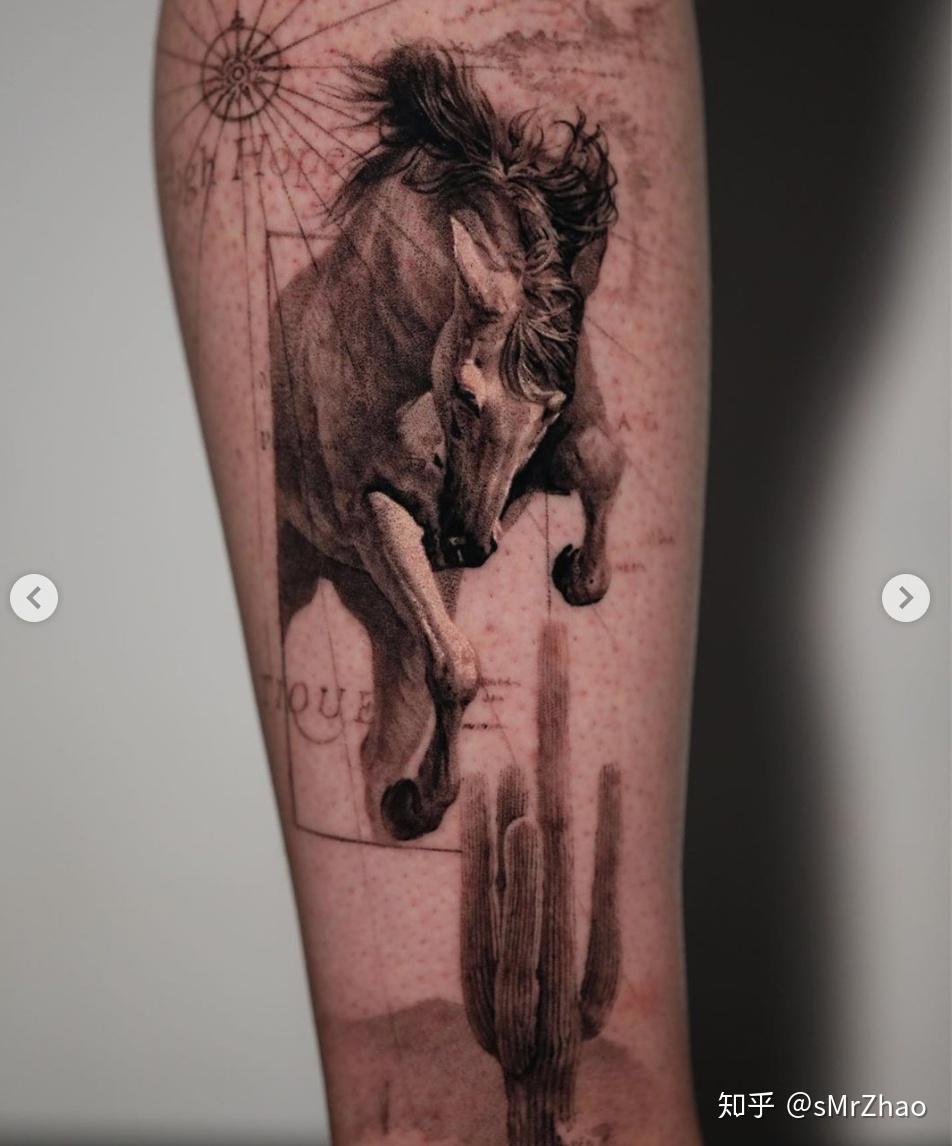 smrzhao纹身推荐第211期黑白雕像几何线条单针写实花臂