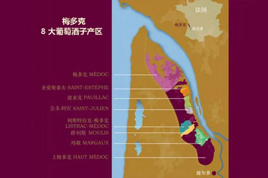 梅多克8大子产区拉菲玛歌龙船都来自这里