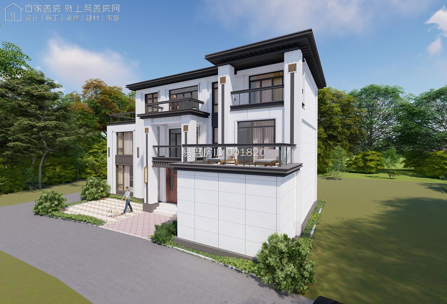 易盖房四川成都18m126m新中式乡村别墅l型整体布局中西结合立面装饰的