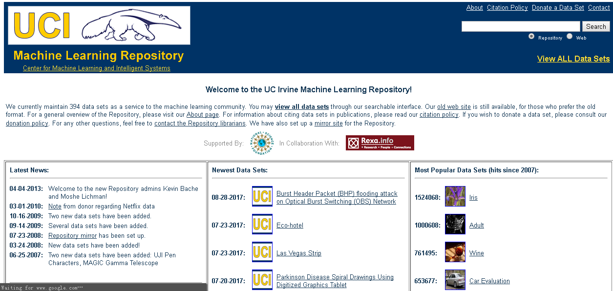 酷站推荐 archive.ics.uci.edu/ml/ UCI Machine Learning Repository 知乎