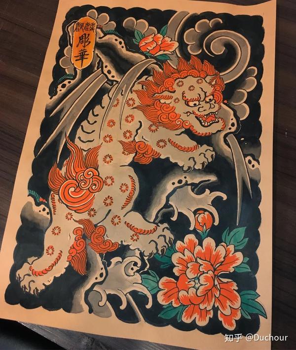 放个唐狮子牡丹作品,就不放纹身了