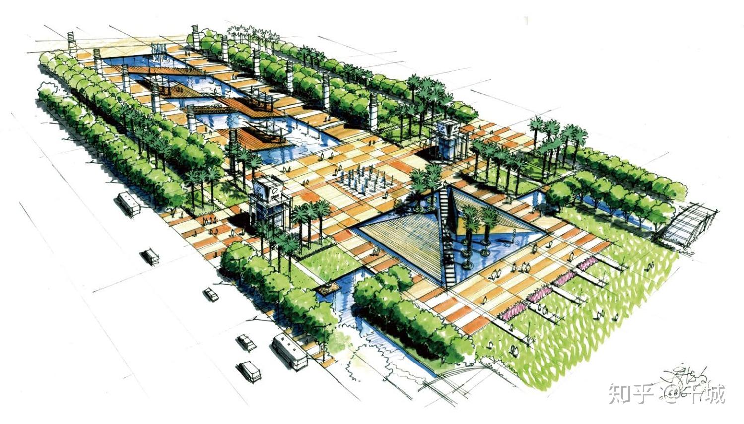 景观园林快题方案透视图设计表现步骤