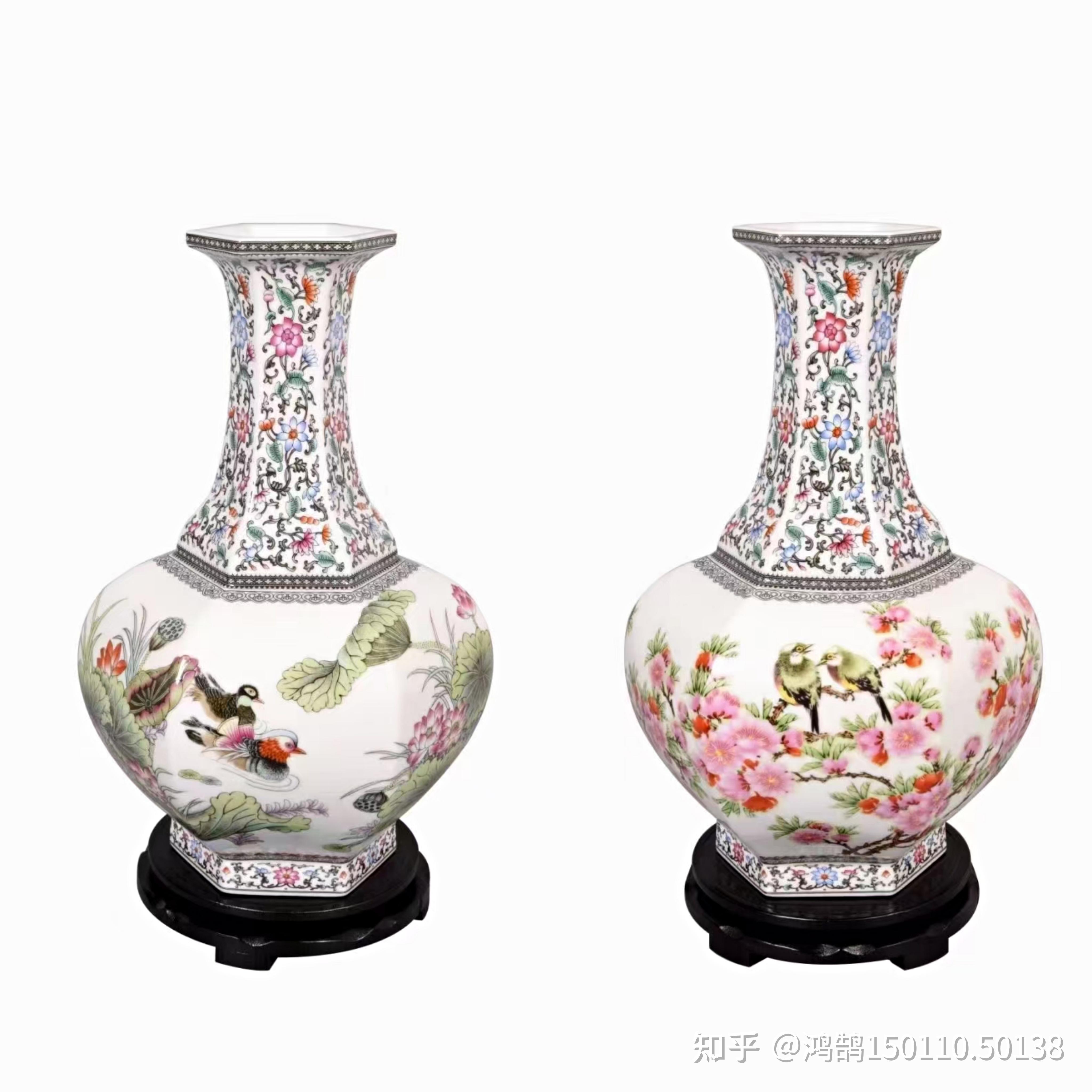 张松茂徐亚凤和天下六方镶器粉彩对瓶荷塘清趣瓷瓶水点桃花瓷瓶