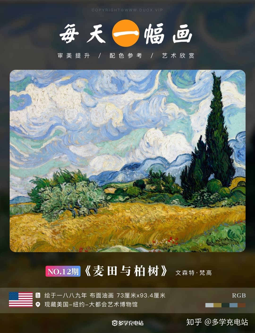 每日一画麦田与柏树1889文森特梵高赏析