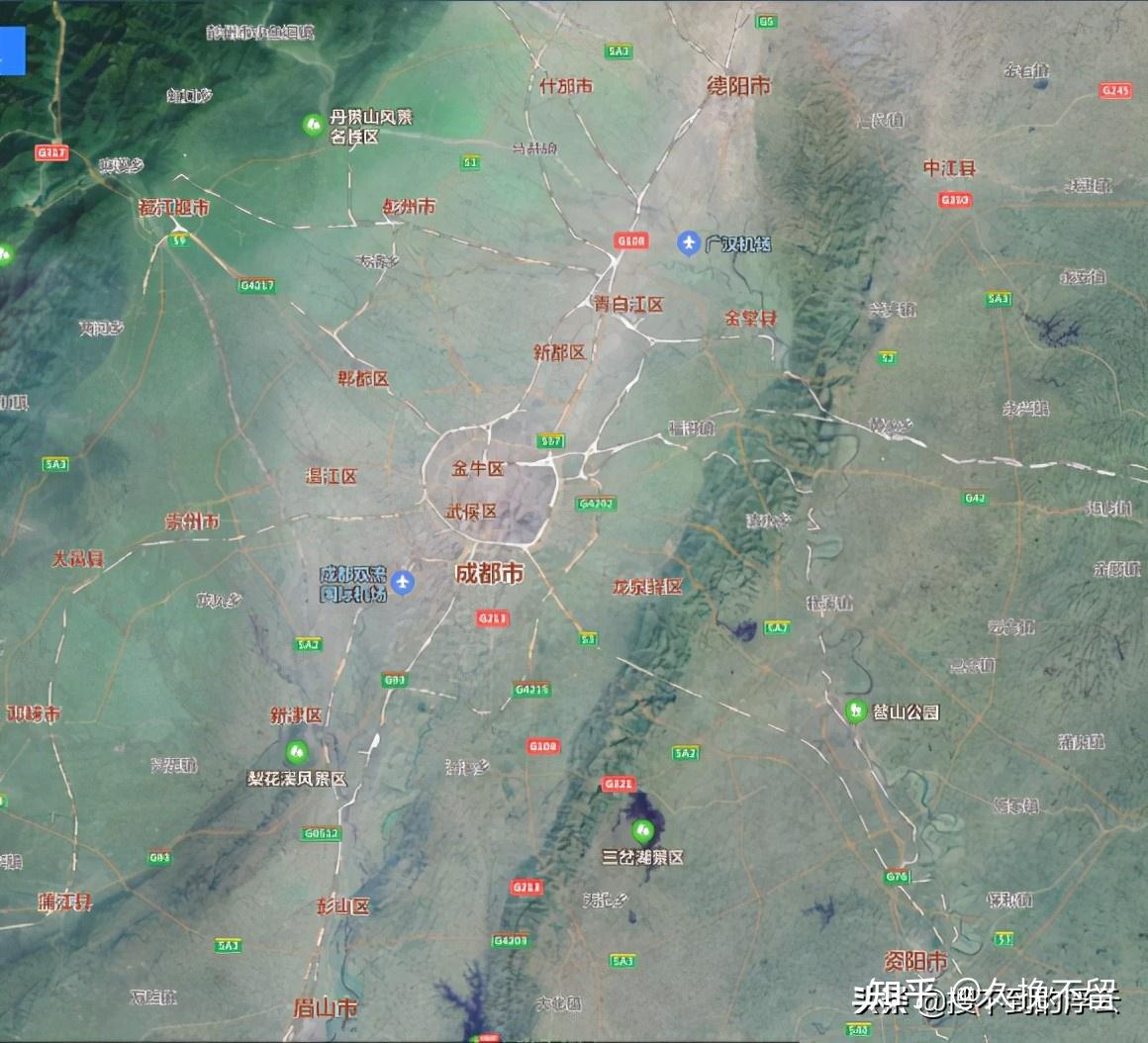 從衛星地圖看成都武漢重慶的建成區規模