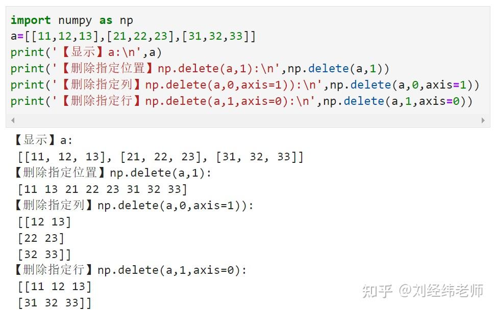 Numpy数组中删除指定位置、指定行或指定列的数据：numpy.delete() - 知乎