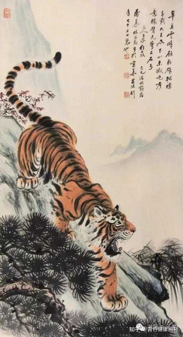 中国美術 林春山 威震山河 虎 虎書画 肉筆 牌 掛け物 絹画 絵