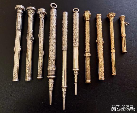 10k实金纯银蘸水笔万年历两用笔英国法国古董